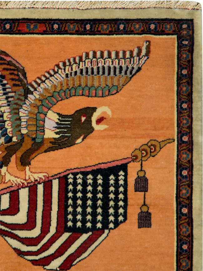 Antique Persian Kashan Flag Pictorial Rug, No.27823 - Galerie Shabab