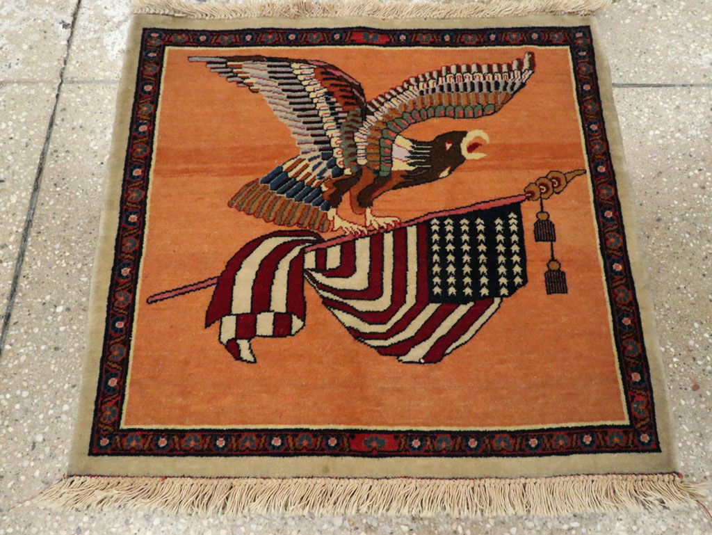Antique Persian Kashan Flag Pictorial Rug, No.27823 - Galerie Shabab