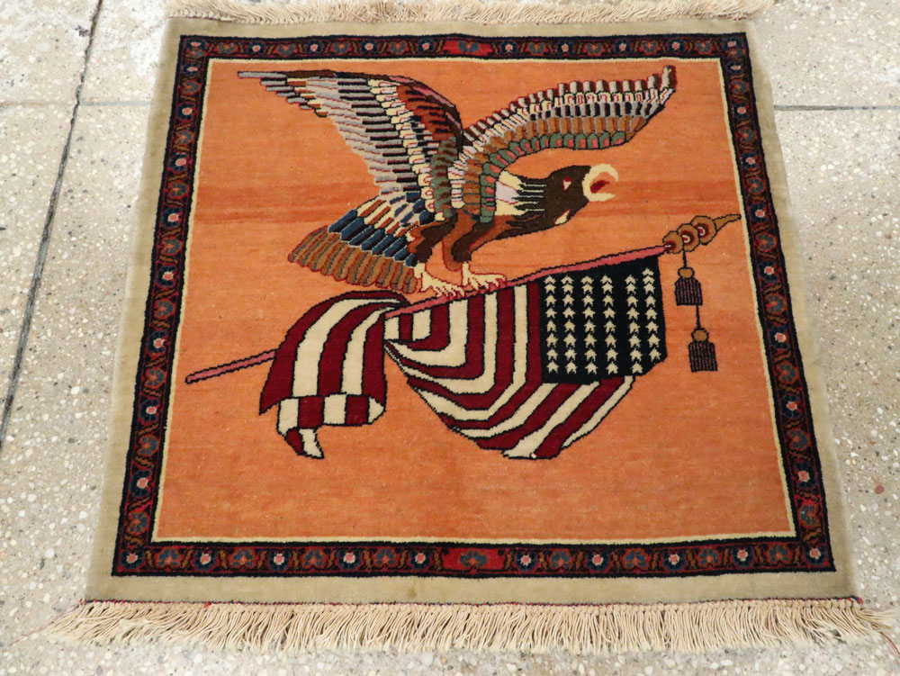 Antique Persian Kashan Flag Pictorial Rug, No.27823 - Galerie Shabab