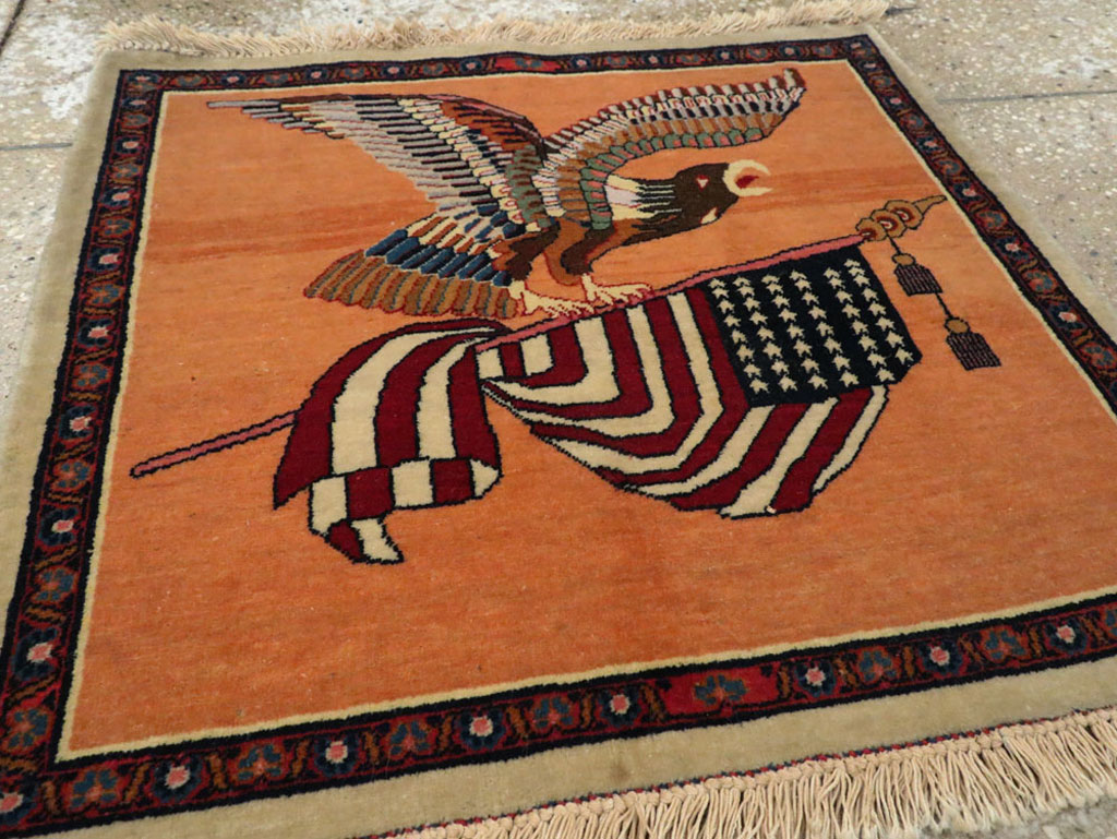 Antique Persian Kashan Flag Pictorial Rug, No.27823 - Galerie Shabab