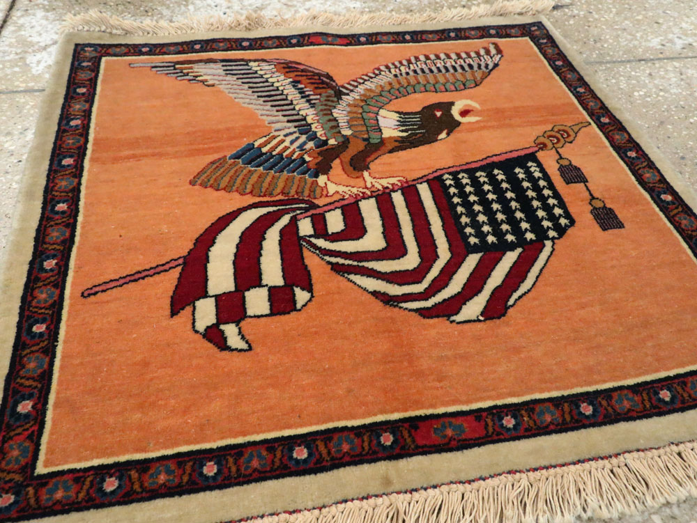 Antique Persian Kashan Flag Pictorial Rug, No.27823 - Galerie Shabab