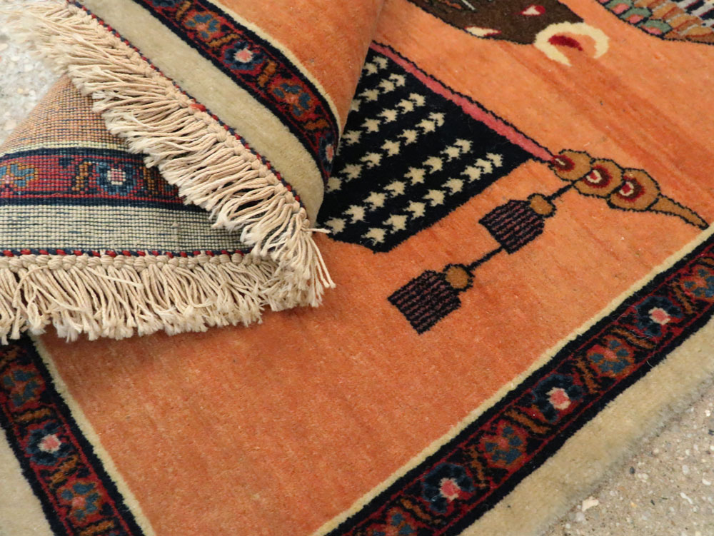Antique Persian Kashan Flag Pictorial Rug, No.27823 - Galerie Shabab