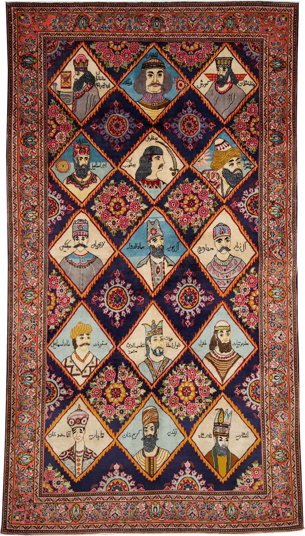 Vintage Persian Kerman Pictorial Accent Rug, No.27903 - Galerie Shabab