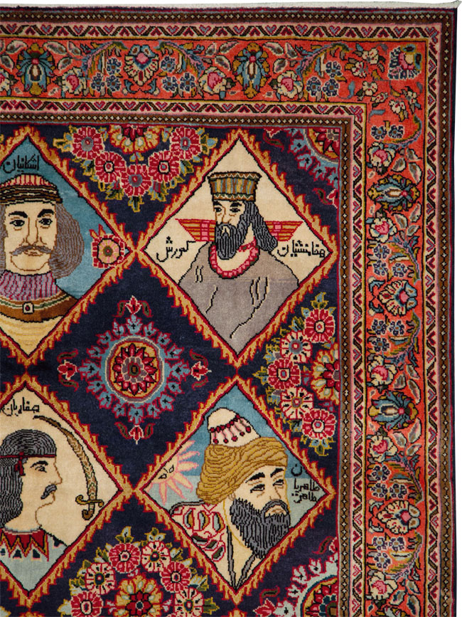 Vintage Persian Kerman Pictorial Accent Rug, No.27903 - Galerie Shabab