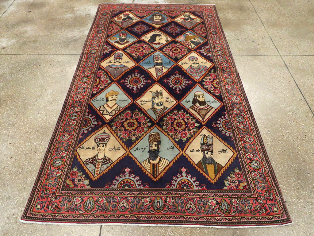 Vintage Persian Kerman Pictorial Accent Rug, No.27903 - Galerie Shabab