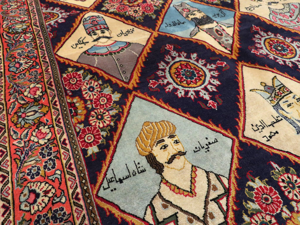 Vintage Persian Kerman Pictorial Accent Rug, No.27903 - Galerie Shabab