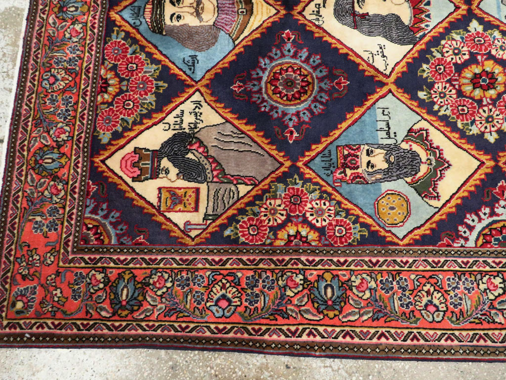 Vintage Persian Kerman Pictorial Accent Rug, No.27903 - Galerie Shabab