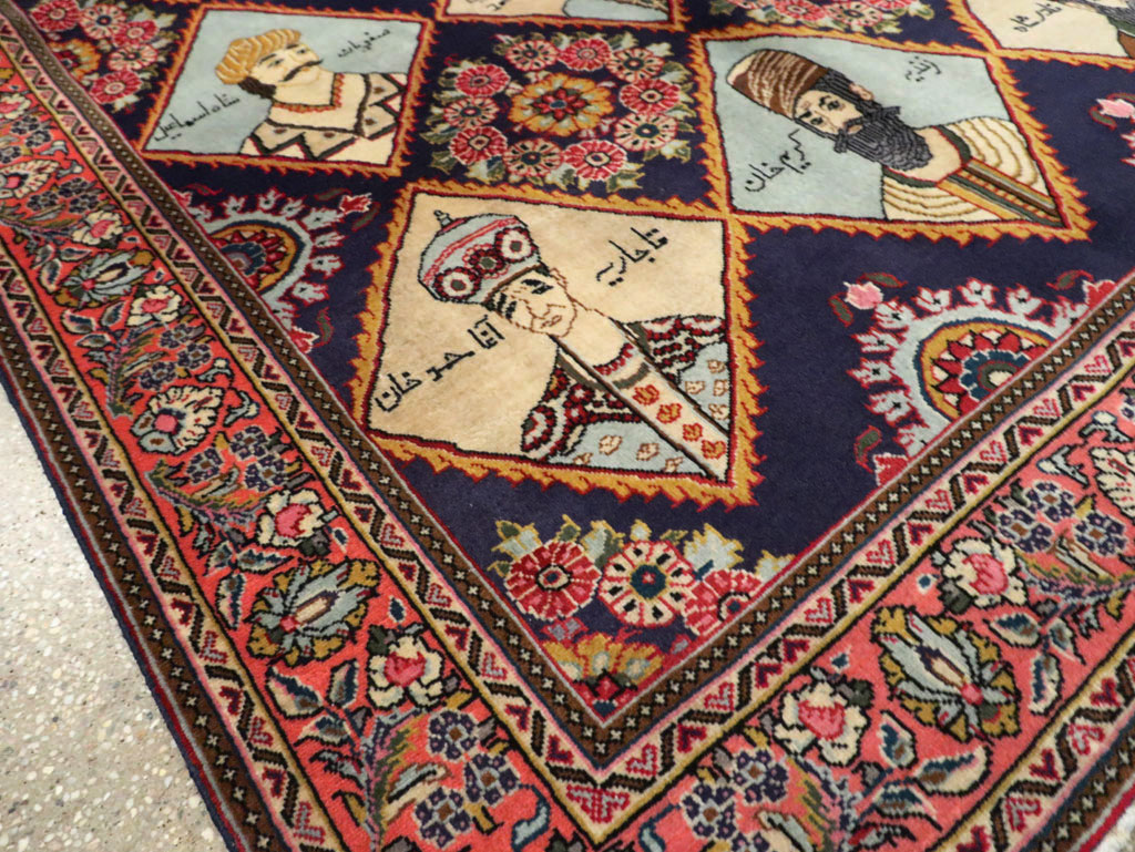 Vintage Persian Kerman Pictorial Accent Rug, No.27903 - Galerie Shabab