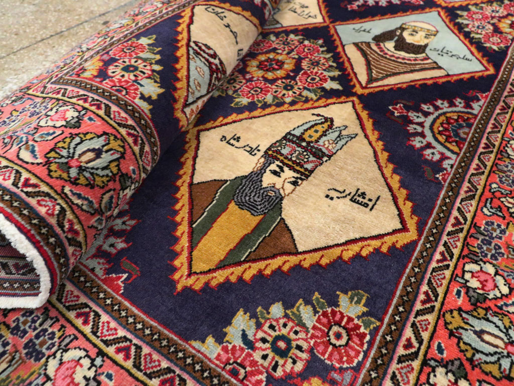Vintage Persian Kerman Pictorial Accent Rug, No.27903 - Galerie Shabab