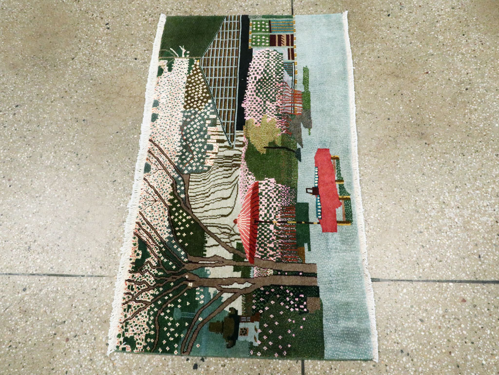 Vintage Persian Tabriz Pictorial Throw Rug, No.27914 - Galerie Shabab