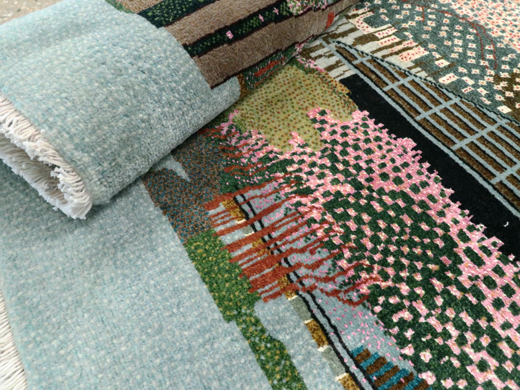 Vintage Persian Tabriz Pictorial Throw Rug, No.27914 - Galerie Shabab