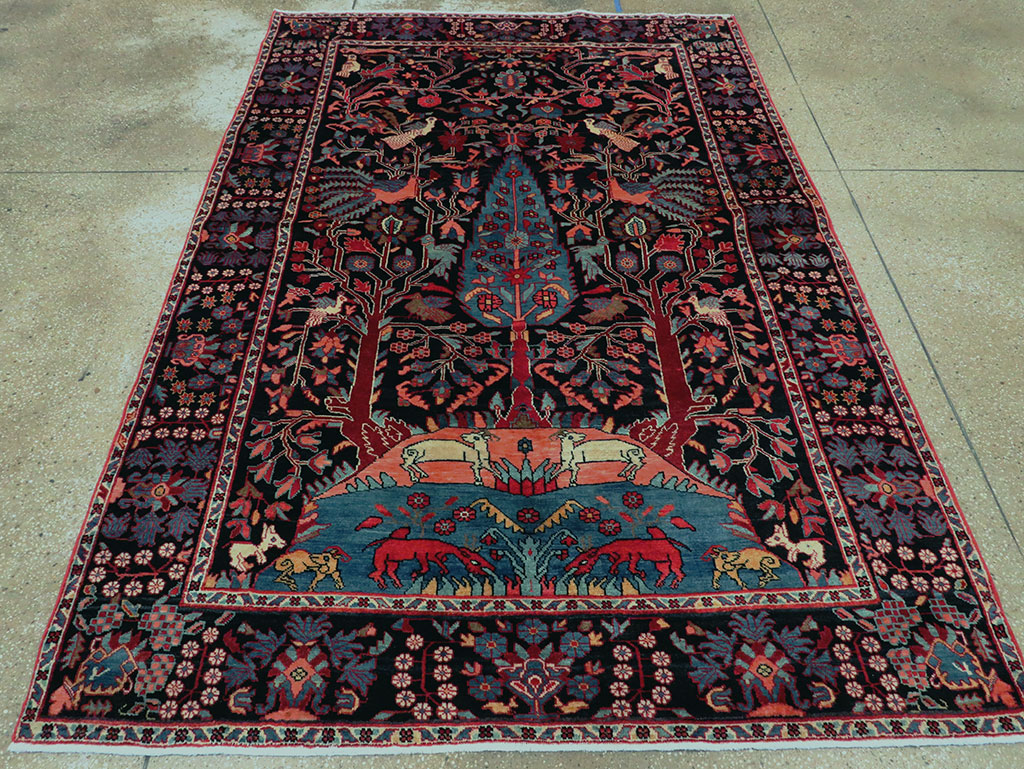 Vintage Persian Hamadan Pictorial Accent Rug, No.27923 - Galerie Shabab