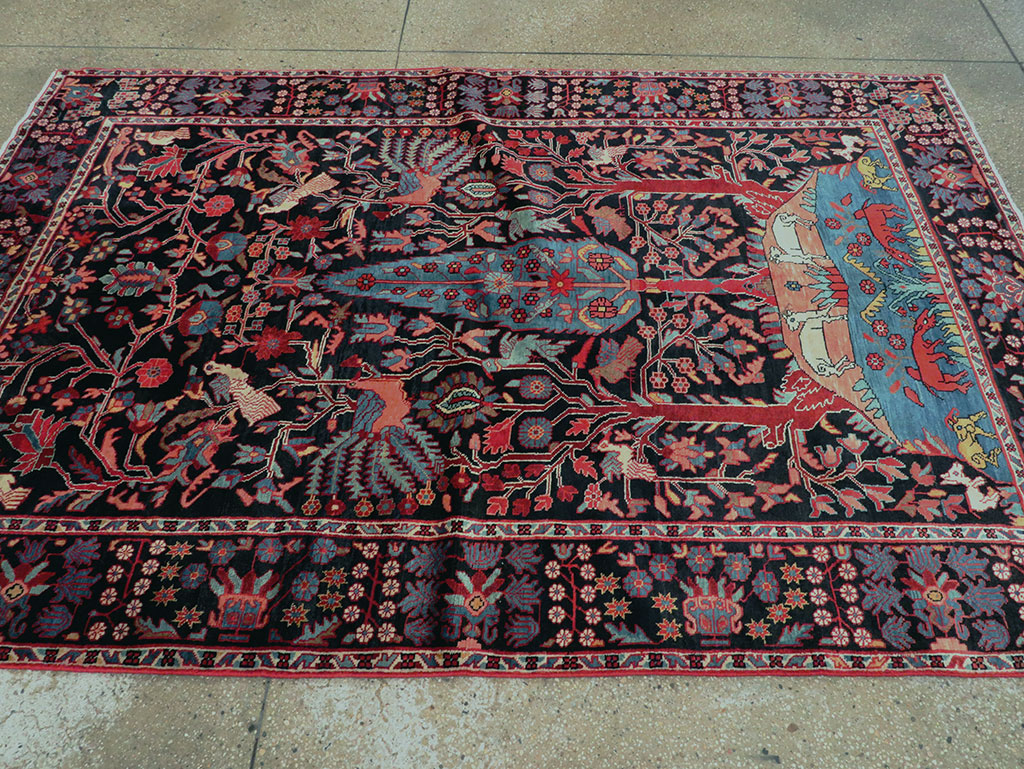Vintage Persian Hamadan Pictorial Accent Rug, No.27923 - Galerie Shabab