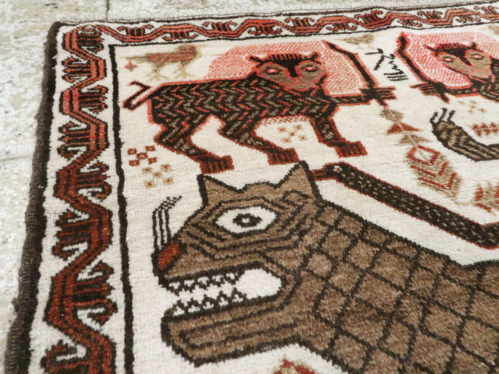 Vintage Persian Pictorial Gabbeh Throw Rug, No.27985 - Galerie Shabab