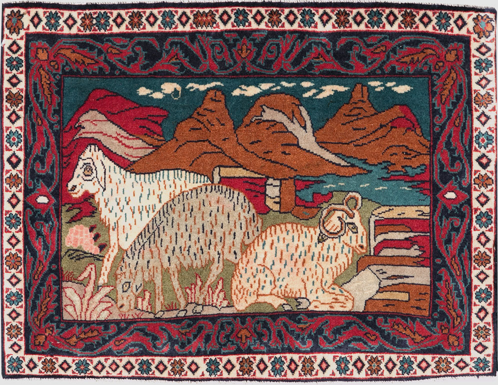 Vintage Persian Sarouk Pictorial Throw Rug (Pair: 1 of 2), No.27994 - Galerie Shabab