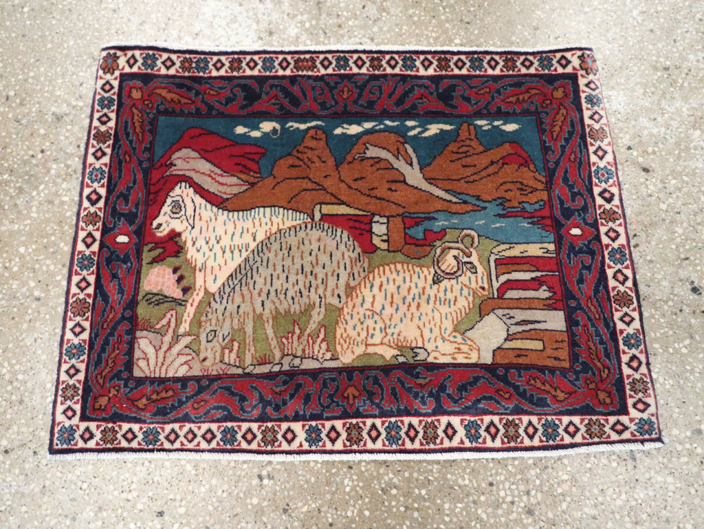 Vintage Persian Sarouk Pictorial Throw Rug (Pair: 1 of 2), No.27994 - Galerie Shabab