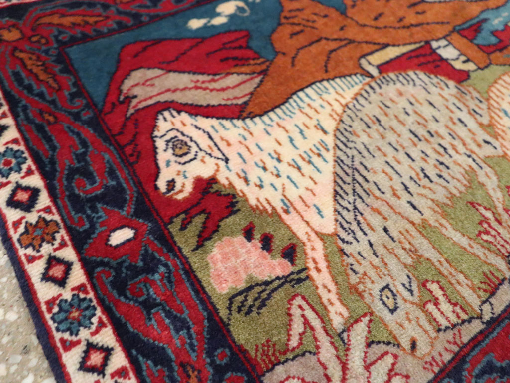 Vintage Persian Sarouk Pictorial Throw Rug (Pair: 1 of 2), No.27994 - Galerie Shabab