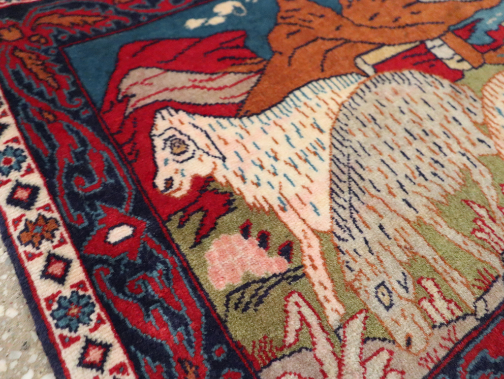 Vintage Persian Sarouk Pictorial Throw Rug (Pair: 1 of 2), No.27994 - Galerie Shabab