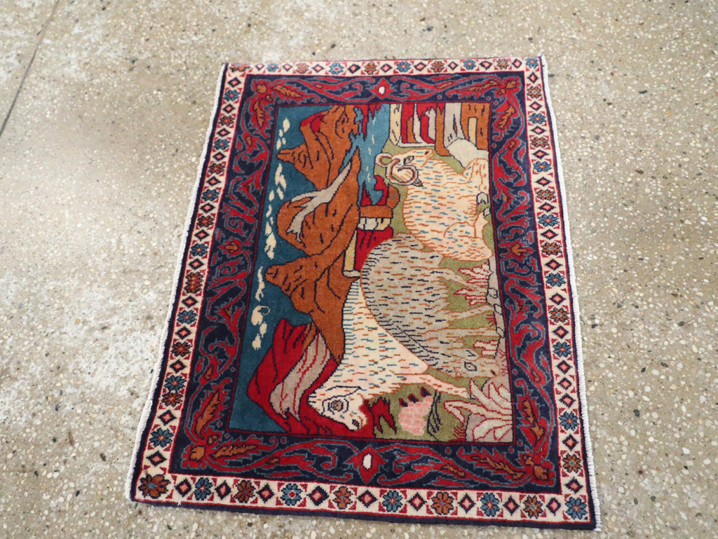 Vintage Persian Sarouk Pictorial Throw Rug (Pair: 1 of 2), No.27994 - Galerie Shabab