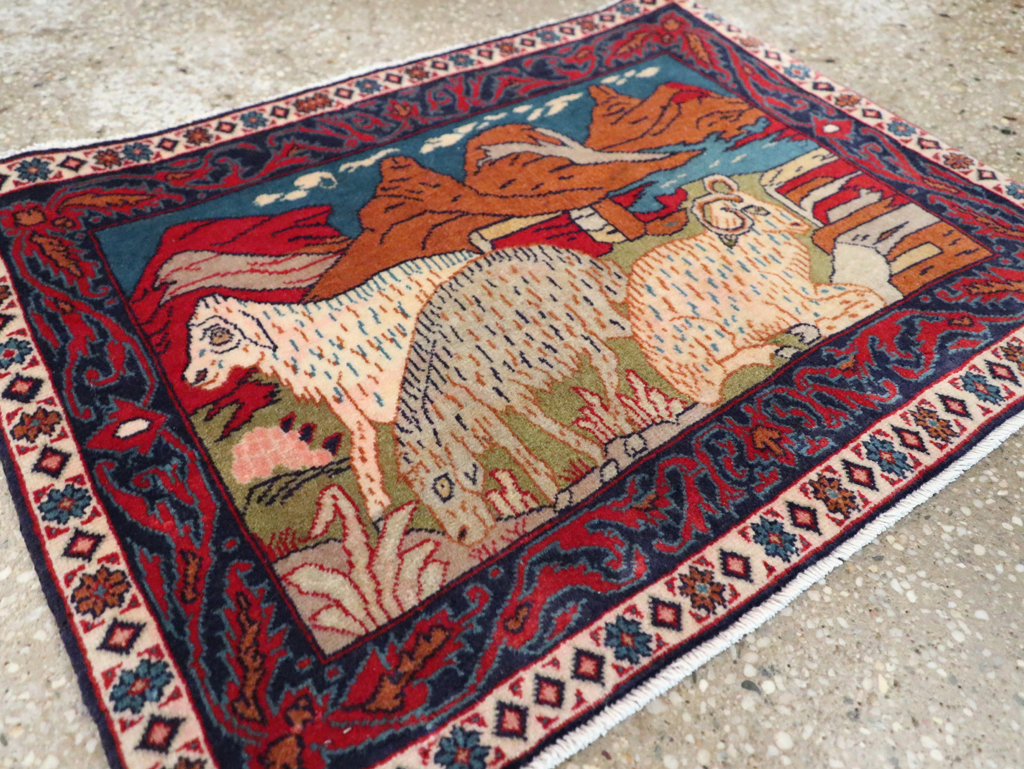 Vintage Persian Sarouk Pictorial Throw Rug (Pair: 1 of 2), No.27994 - Galerie Shabab