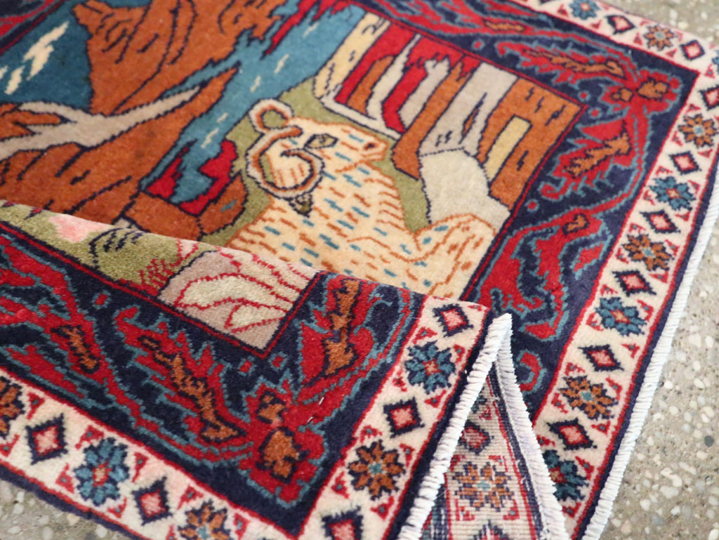 Vintage Persian Sarouk Pictorial Throw Rug (Pair: 1 of 2), No.27994 - Galerie Shabab