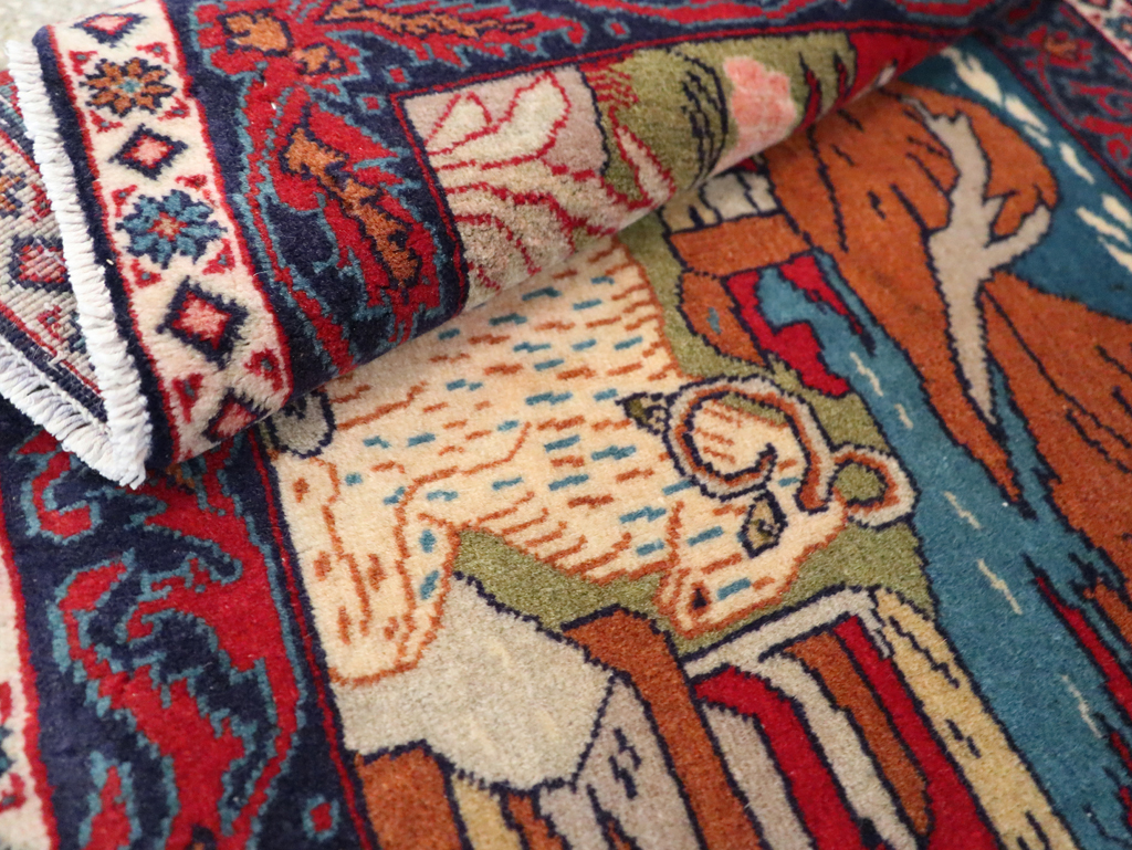 Vintage Persian Sarouk Pictorial Throw Rug (Pair: 1 of 2), No.27994 - Galerie Shabab