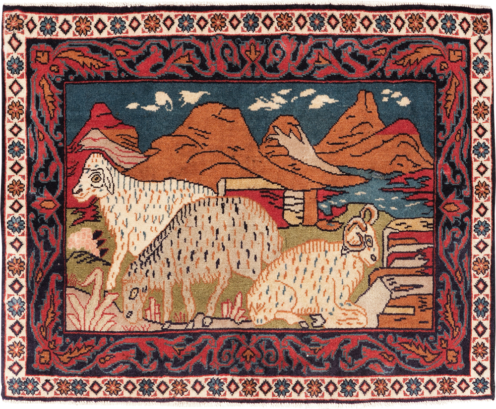 Vintage Persian Sarouk Pictorial Throw Rug (Pair: 2 of 2), No.27995 - Galerie Shabab