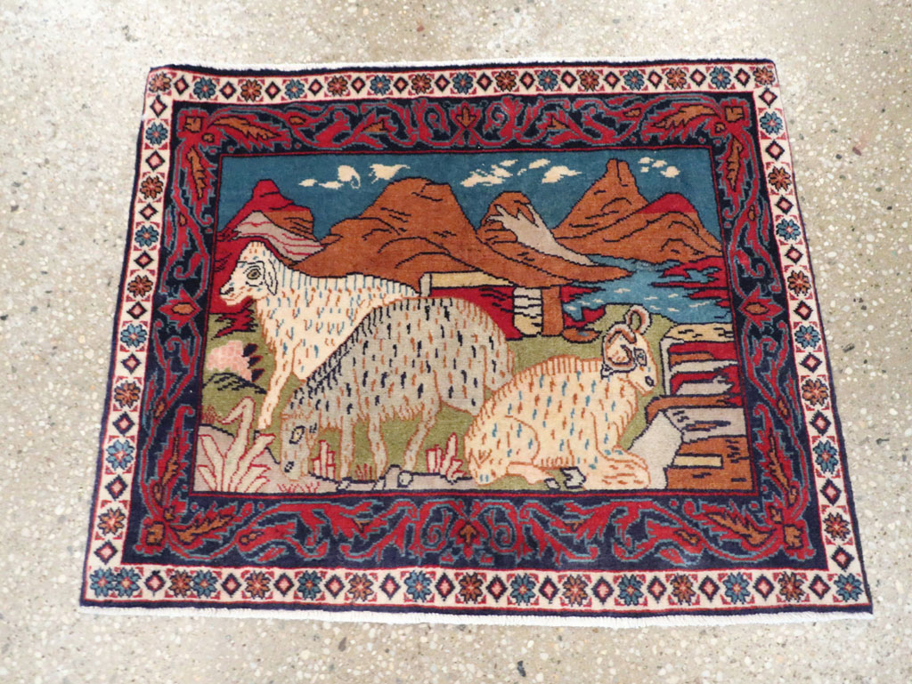 Vintage Persian Sarouk Pictorial Throw Rug (Pair: 2 of 2), No.27995 - Galerie Shabab