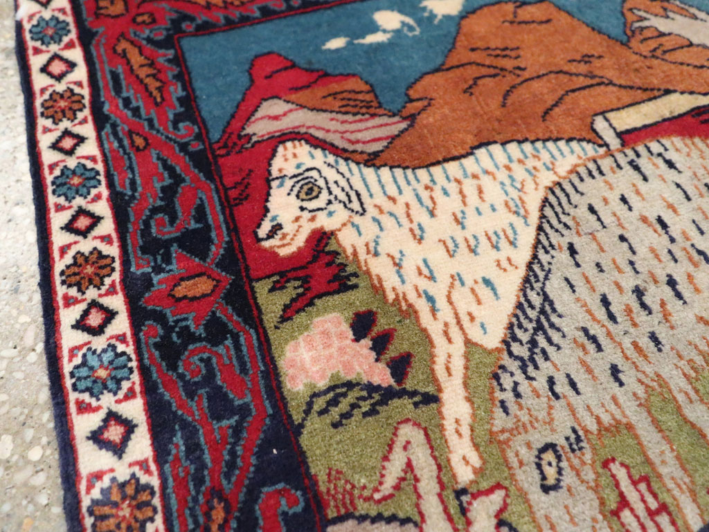 Vintage Persian Sarouk Pictorial Throw Rug (Pair: 2 of 2), No.27995 - Galerie Shabab