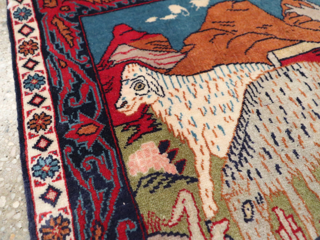 Vintage Persian Sarouk Pictorial Throw Rug (Pair: 2 of 2), No.27995 - Galerie Shabab