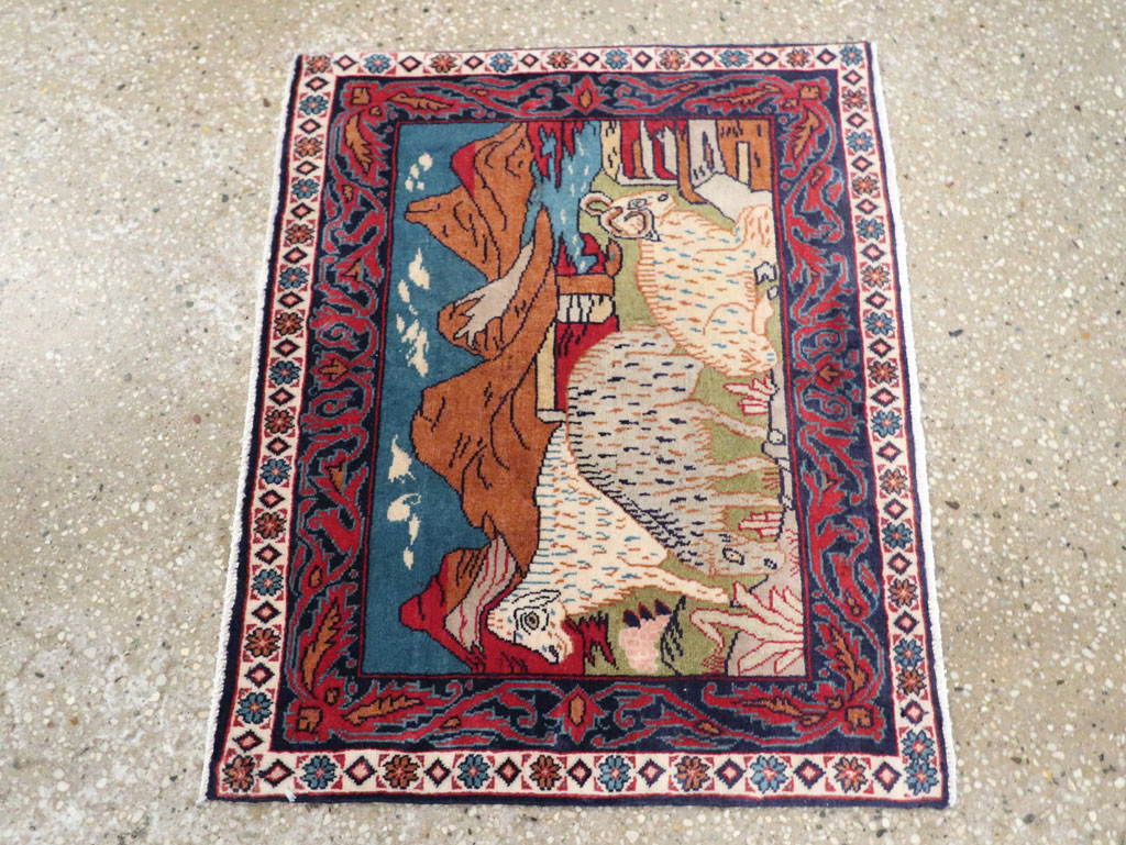 Vintage Persian Sarouk Pictorial Throw Rug (Pair: 2 of 2), No.27995 - Galerie Shabab