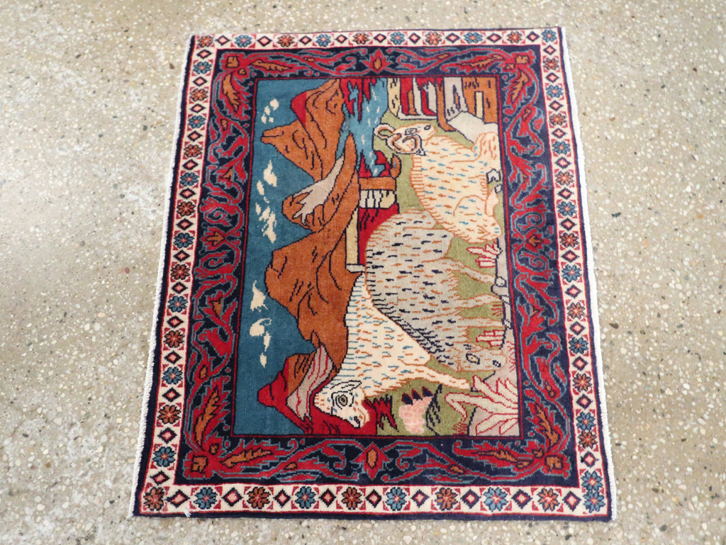 Vintage Persian Sarouk Pictorial Throw Rug (Pair: 2 of 2), No.27995 - Galerie Shabab