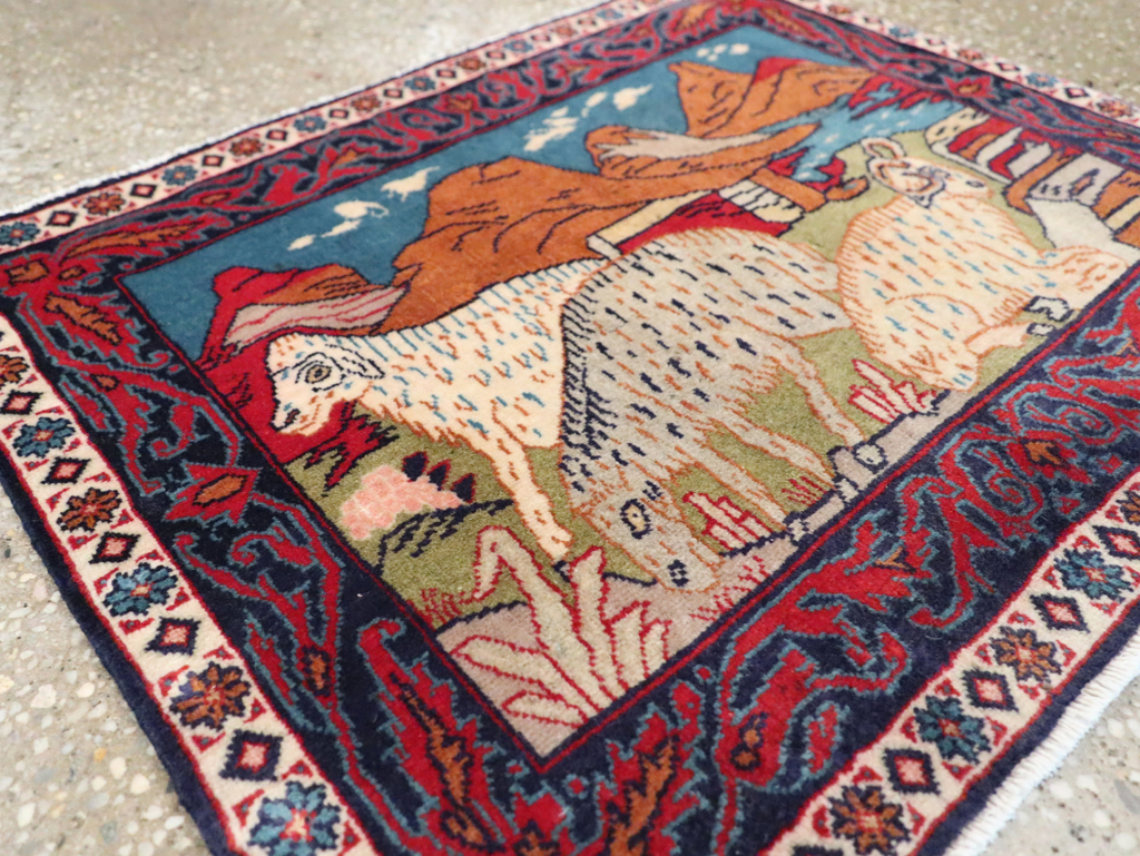 Vintage Persian Sarouk Pictorial Throw Rug (Pair: 2 of 2), No.27995 - Galerie Shabab