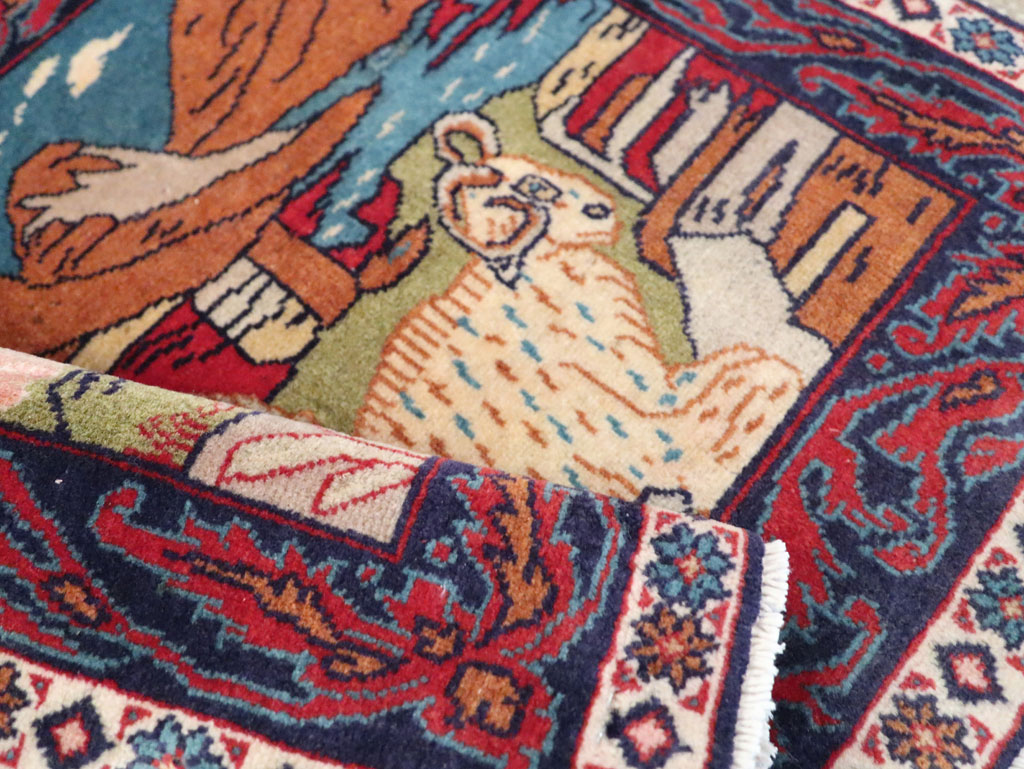 Vintage Persian Sarouk Pictorial Throw Rug (Pair: 2 of 2), No.27995 - Galerie Shabab