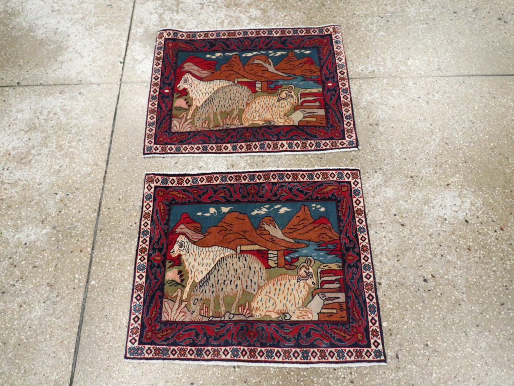 Vintage Persian Sarouk Pictorial Throw Rug (Pair: 2 of 2), No.27995 - Galerie Shabab