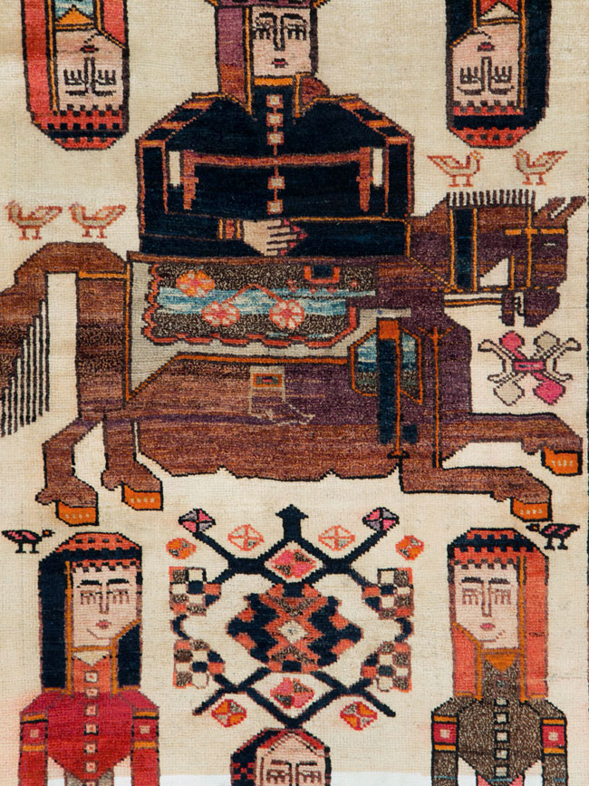Vintage Persian Pictorial Bakhtiari Gallery Carpet, No.28005 - Galerie Shabab