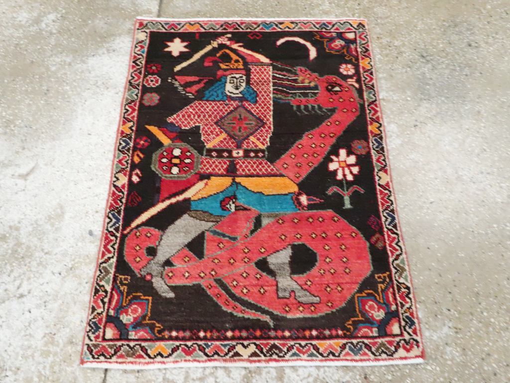 Vintage Persian Hamadan Pictorial Rug (Pair: 1 of 2), No.28017 - Galerie Shabab