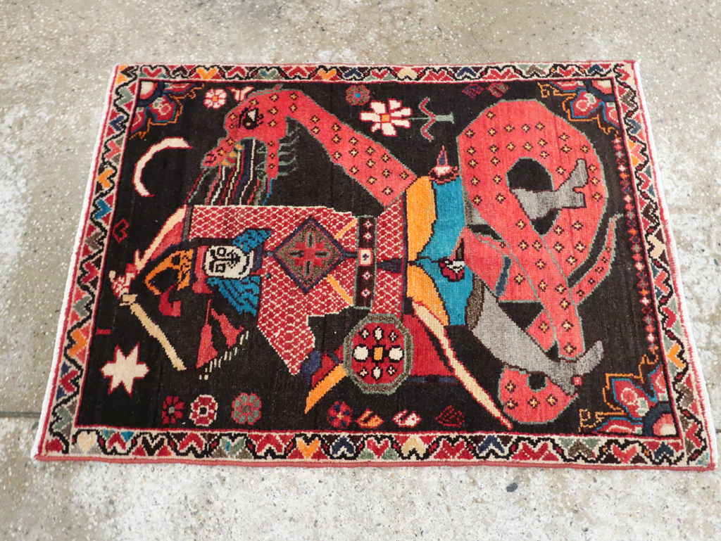 Vintage Persian Hamadan Pictorial Rug (Pair: 1 of 2), No.28017 - Galerie Shabab