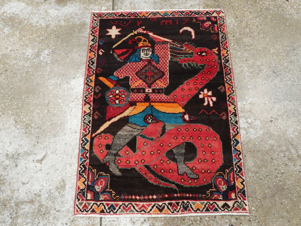Vintage Persian Hamadan Pictorial Rug (Pair: 2 of 2), No.28018 - Galerie Shabab