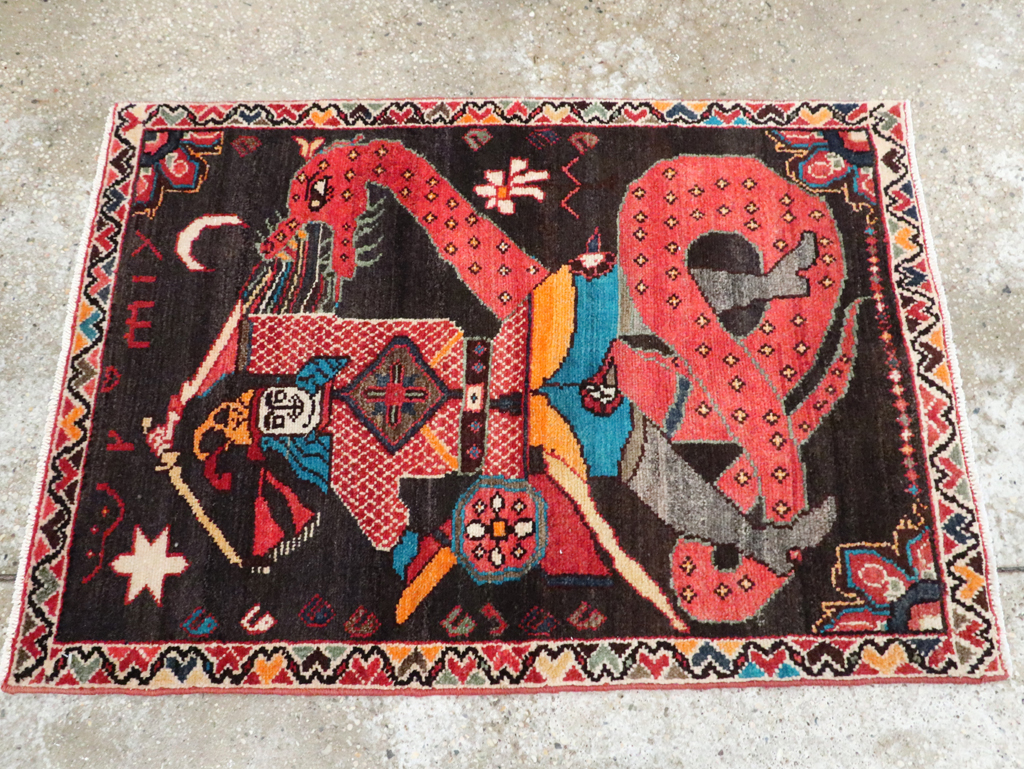 Vintage Persian Hamadan Pictorial Rug (Pair: 2 of 2), No.28018 - Galerie Shabab