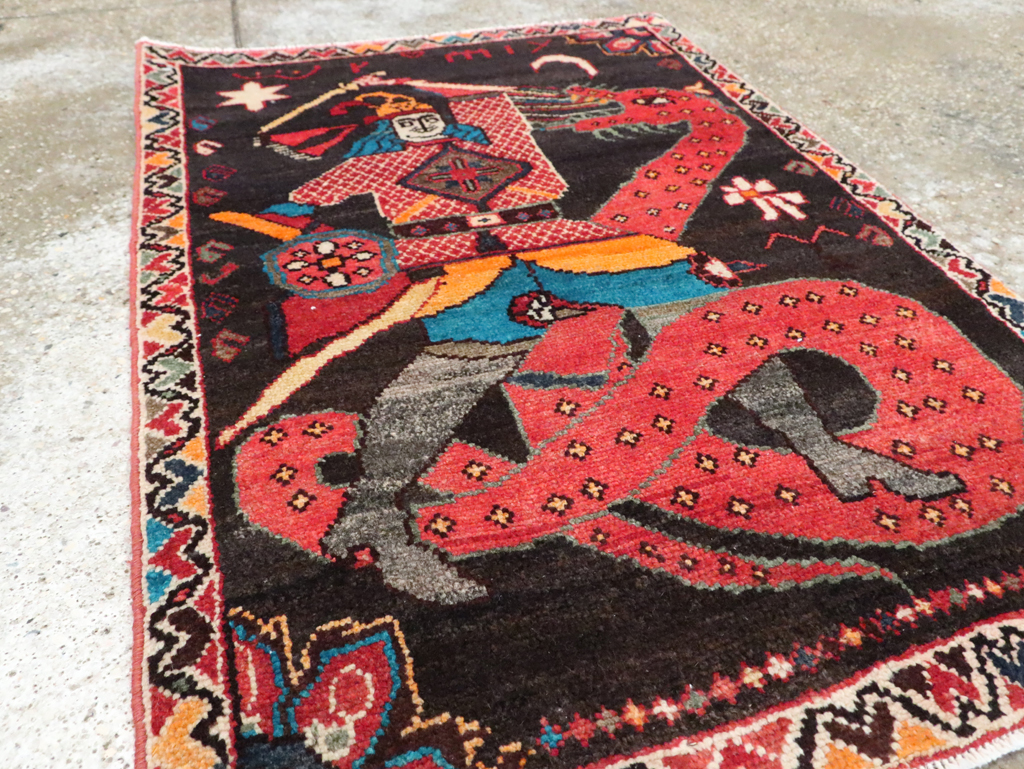 Vintage Persian Hamadan Pictorial Rug (Pair: 2 of 2), No.28018 - Galerie Shabab