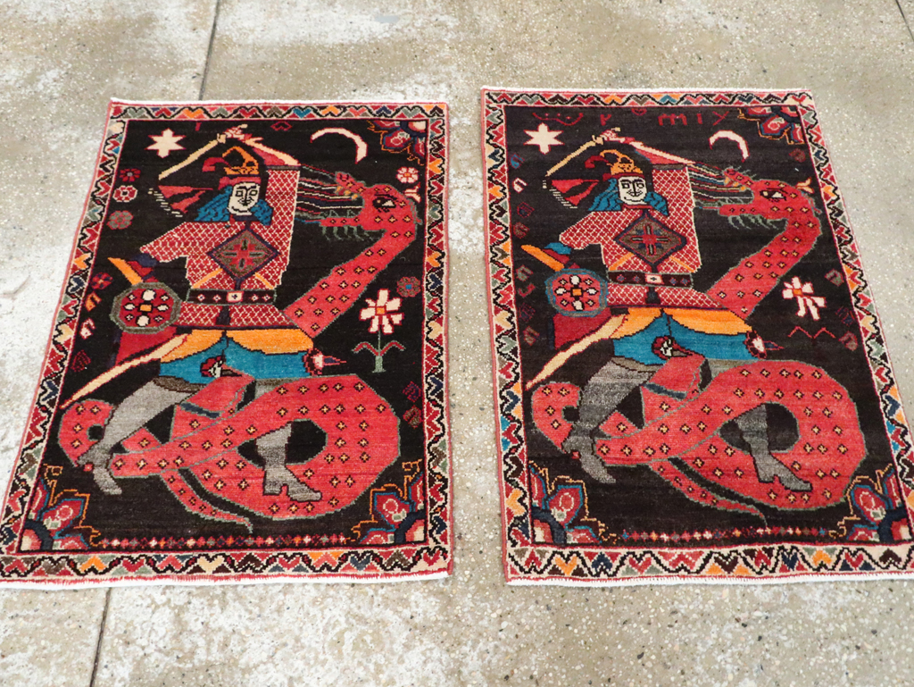 Vintage Persian Hamadan Pictorial Rug (Pair: 2 of 2), No.28018 - Galerie Shabab