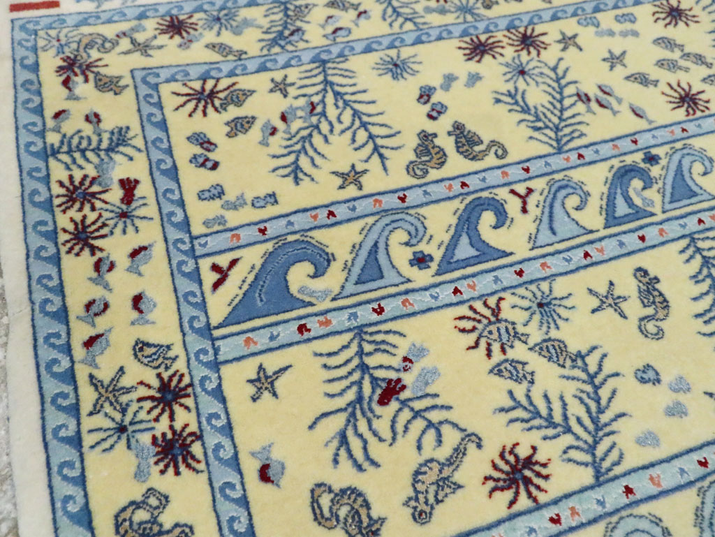 Vintage Persian Isfahan Pictorial Throw Rug (Pair: 1 of 2), No.28023 - Galerie Shabab