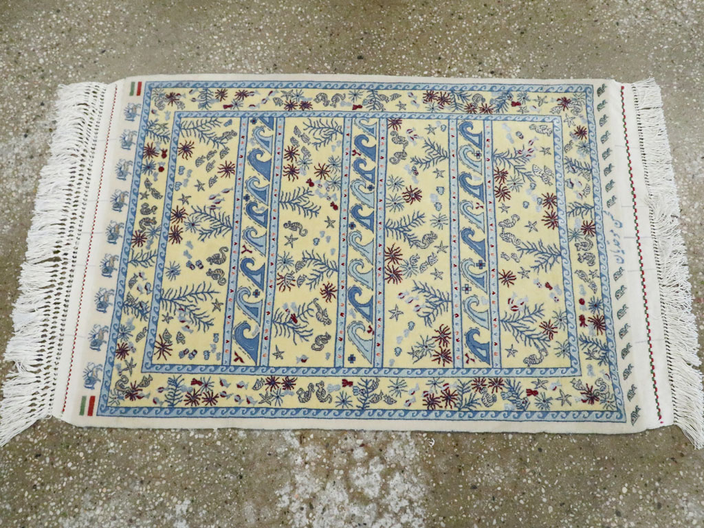 Vintage Persian Isfahan Pictorial Throw Rug (Pair: 1 of 2), No.28023 - Galerie Shabab