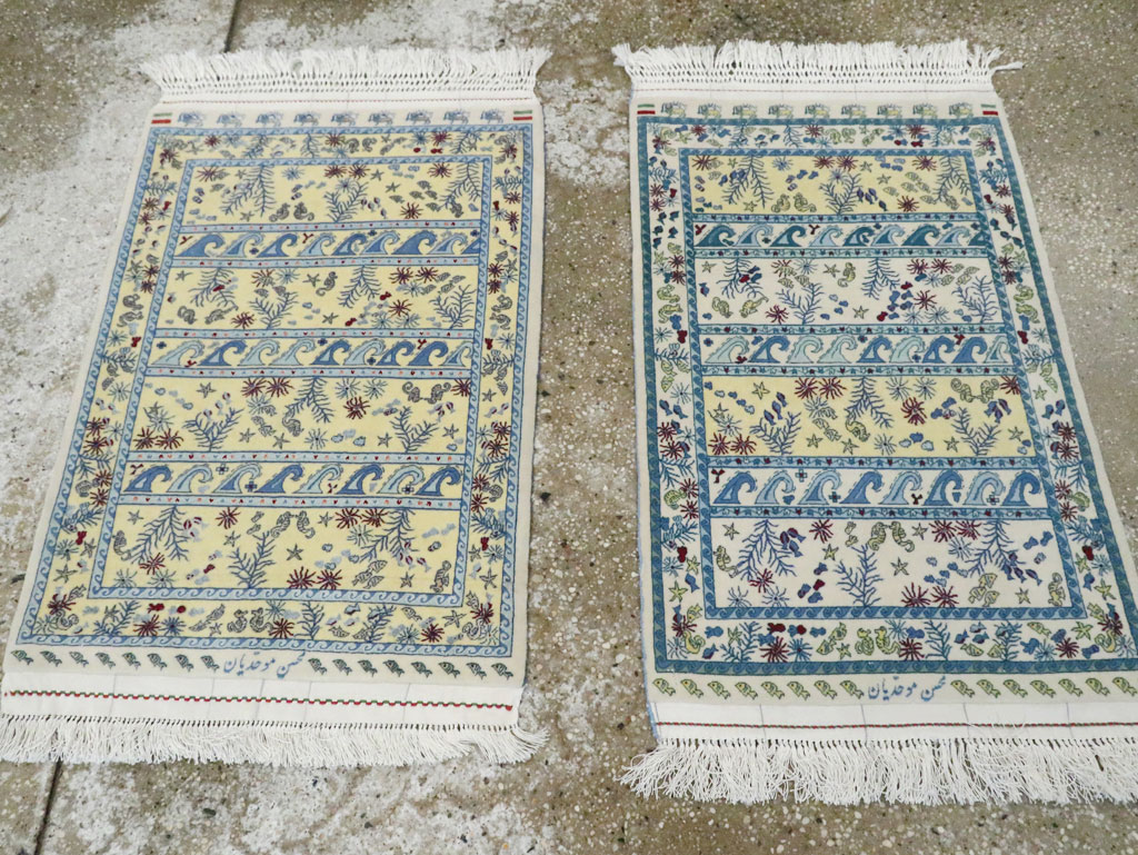 Vintage Persian Isfahan Pictorial Throw Rug (Pair: 1 of 2), No.28023 - Galerie Shabab