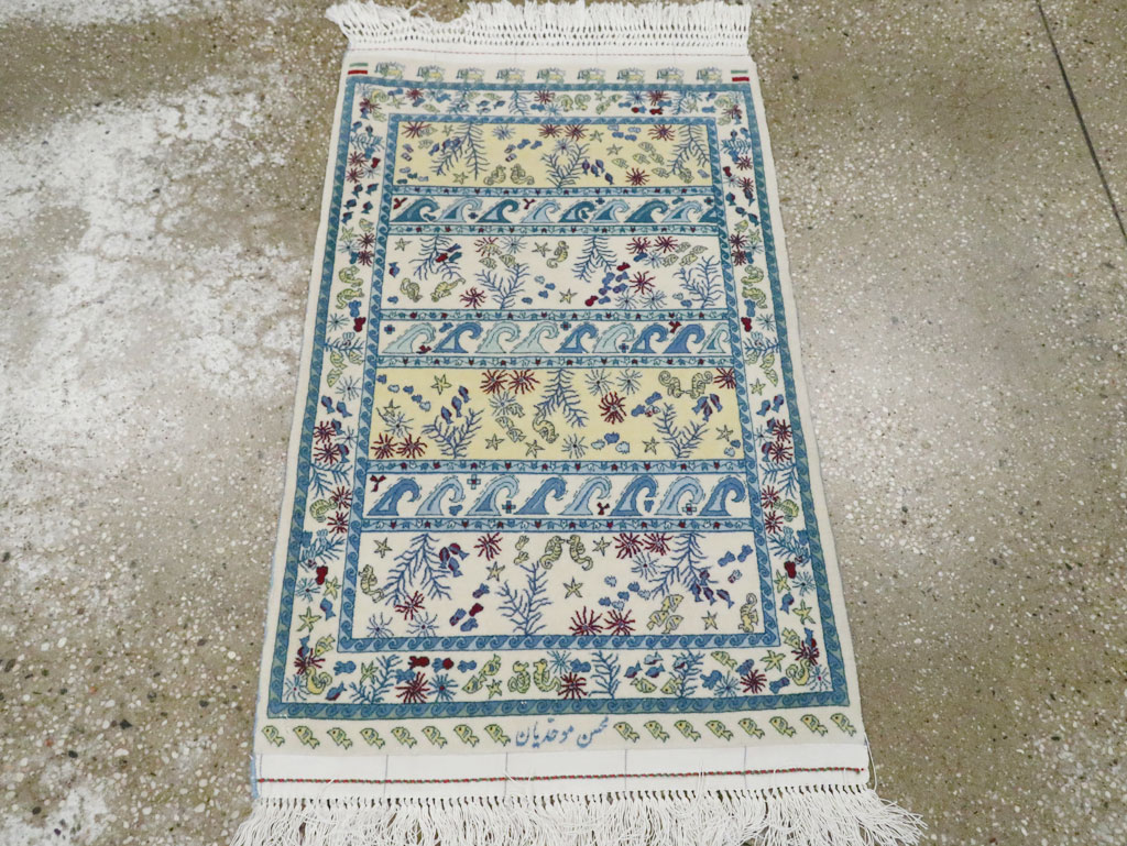 Vintage Persian Isfahan Pictorial Throw Rug (Pair: 2 of 2), No.28024 - Galerie Shabab