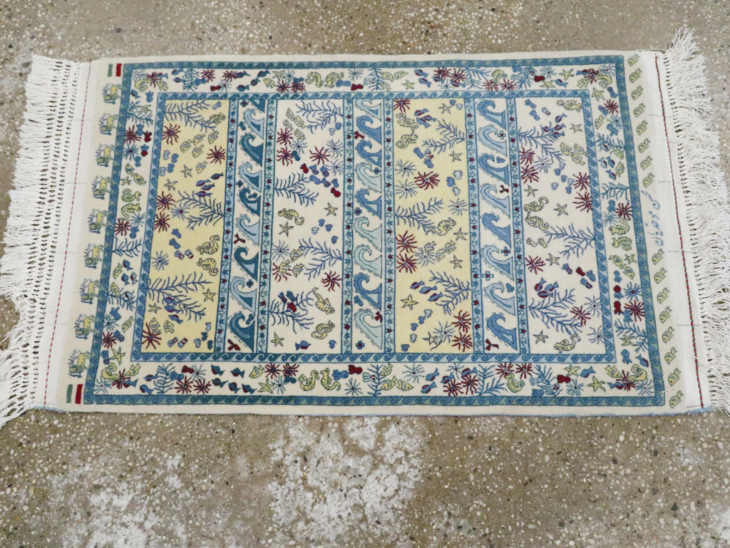 Vintage Persian Isfahan Pictorial Throw Rug (Pair: 2 of 2), No.28024 - Galerie Shabab