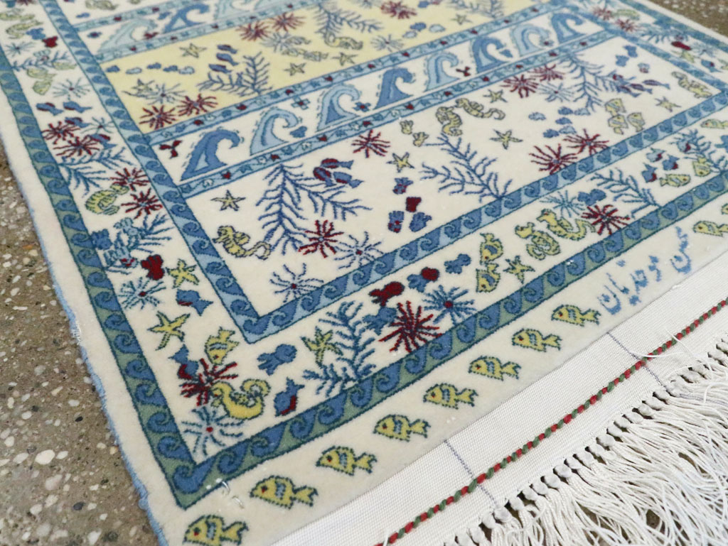 Vintage Persian Isfahan Pictorial Throw Rug (Pair: 2 of 2), No.28024 - Galerie Shabab