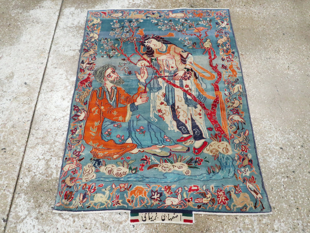 Vintage Persian Pictorial Isfahan Rug, No.28026 - Galerie Shabab