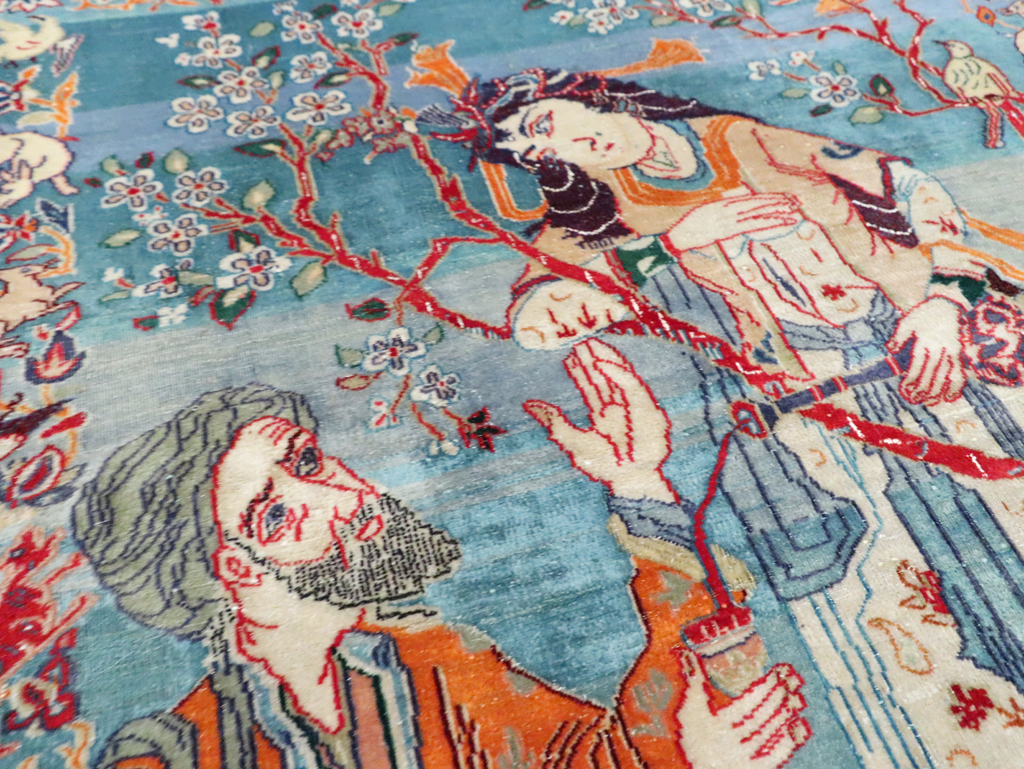 Vintage Persian Pictorial Isfahan Rug, No.28026 - Galerie Shabab